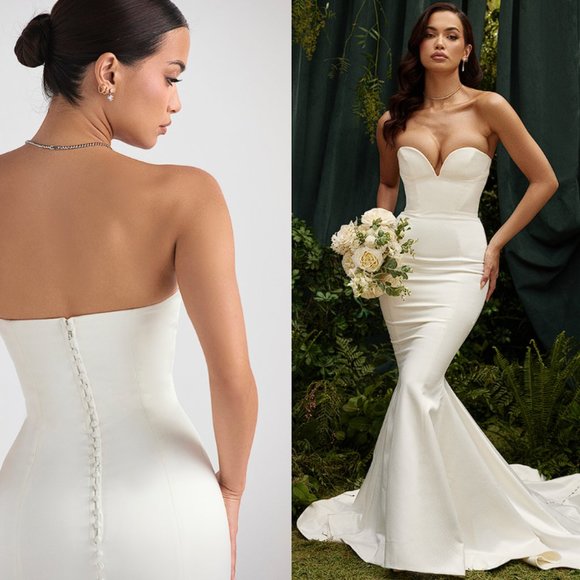 HOUSE OF CB 'Giselle' Ivory Satin Strapless Bridal Gown NWOT - Picture 7 of 15